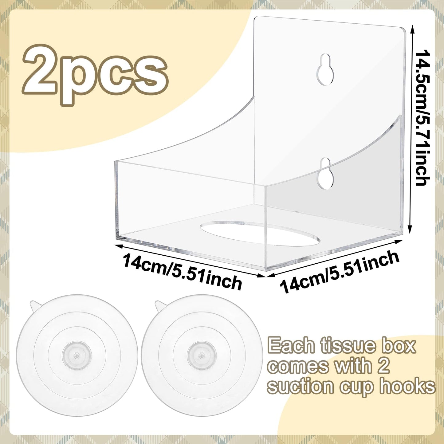Geelin 2 Pcs Tissue Box Holder Wall Mount Acrylic Dispenses Tissue Box Shelf Gloves Wipes Paper Napkins Organizer Upward or Downward for Kitchen Bathroom Office Rv (Clear)