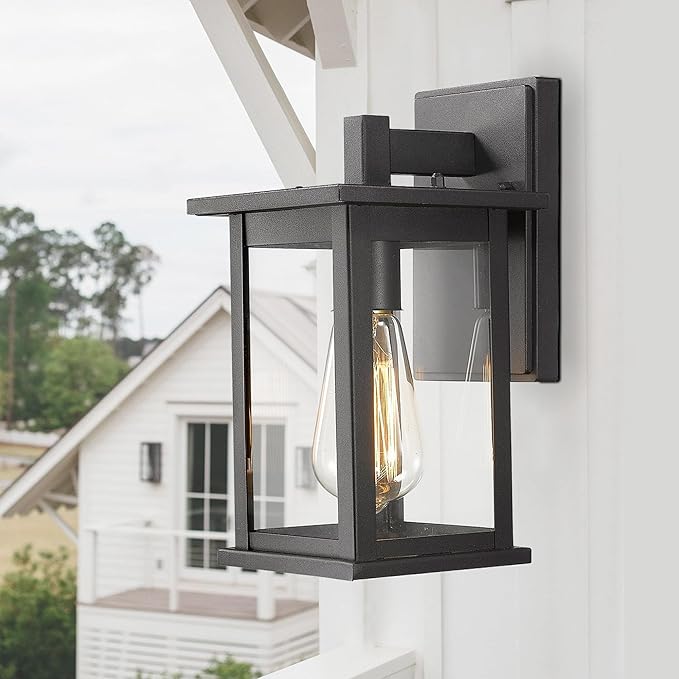 Bestshared Outdoor Wall Sconce, Exterior Lighting Fixture, Anti-Rust Outdoor Wall Mounted Light, Black Carriage Lantern Lamp, Outside Porch Light with Clear Glass for Home, Garage (Black, 1 Pack)