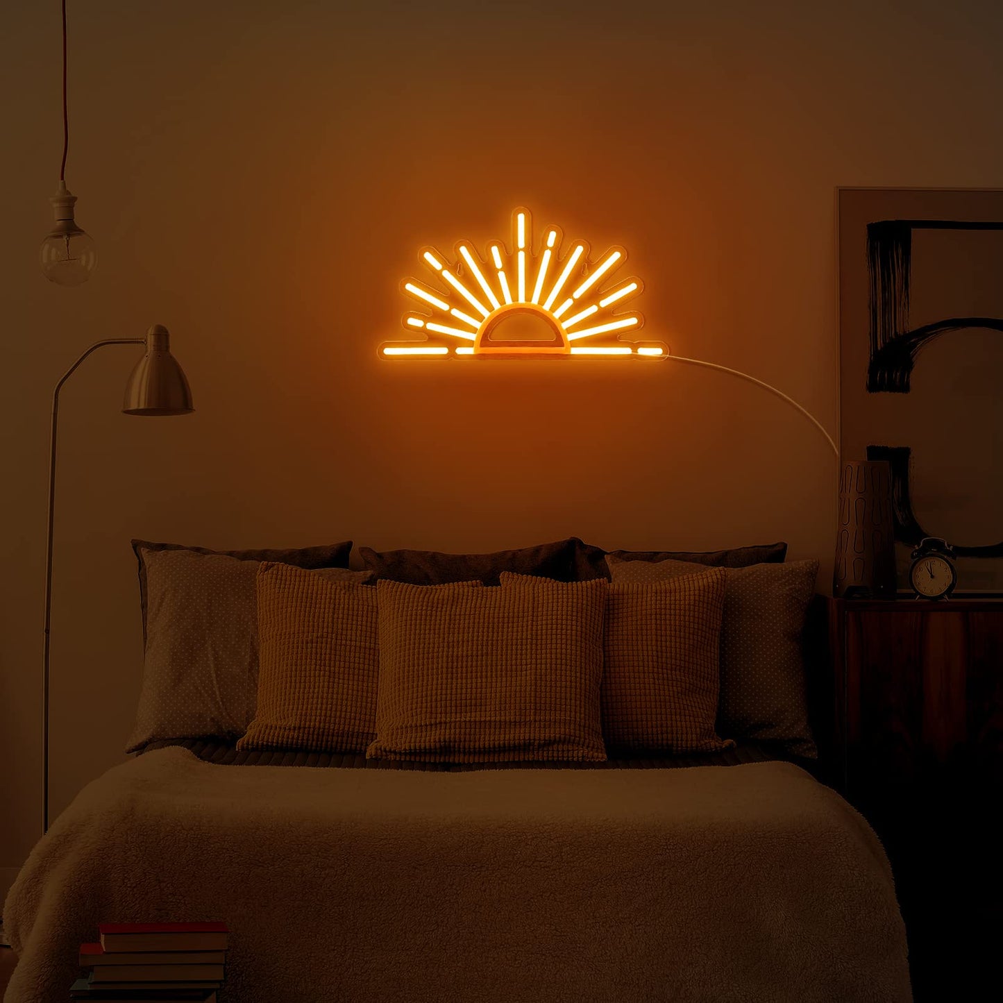 Ganeen Orange Sunrise Sunset Neon Sign Boho Wall Art Neon Lights for Bedroom Sun on The Horizon LED Signs Wall USB Night Room Decor for Living Room, Kitchen, Bathroom, Office Decor, Christmas Gifts