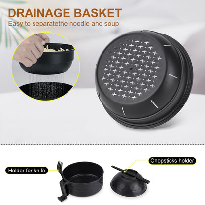 Ramen Bowl Set, Ramen Cooker 33 oz, Ramen Bowls with Chopsticks and Spoon, Microwave Pasta Cooker, College Dorm Essentials for Girls Guys (Black)