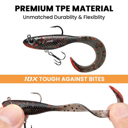 TRUSCEND Duramax Easy Catch TPE Soft Fishing Lures with BKK Hooks, Trembly Sinking and Vibrating Swim for More Bites, Pre-rigged Tear-Resistant Swimbaits for Bass, Trout, Crappie, Freshwater Saltwater