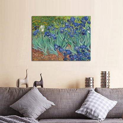 Wieco Art Irises Modern Stretched and Framed Floral Giclee Canvas Print By Van Gogh Famous Flowers Oil Paintings Reproduction Artwork Pictures on Canvas Wall Art for Bedroom Home Decorations
