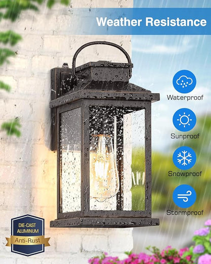 VIANIS Outdoor Porch Lights for House, Farmhouse Oil Rubbed Bronze Gold Trim Exterior Light Fixtures Wall Mount Sconce, Anti-Rust Dusk to Dawn Outdoor Lighting Lantern for Garage, Front Patio, 2-Pack