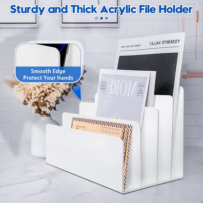Goihgioh 4 Section White Acrylic Desk Organizer and Accessories, Sturdy & Thick Acrylic File Folder Holder Sorter, Office Supplies for Mail, Letters, Paper, Electronics