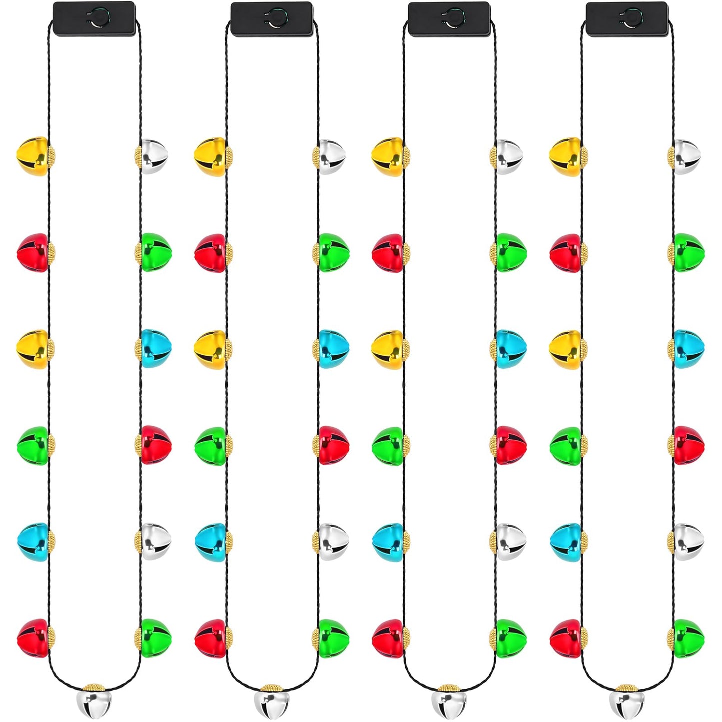 NOVWANG 4Pcs Christmas Light Necklace, Jingle Bell Light up Christmas Necklace for Xmas Winter New Year Ugly Sweater Holiday Party Supplies Accessories