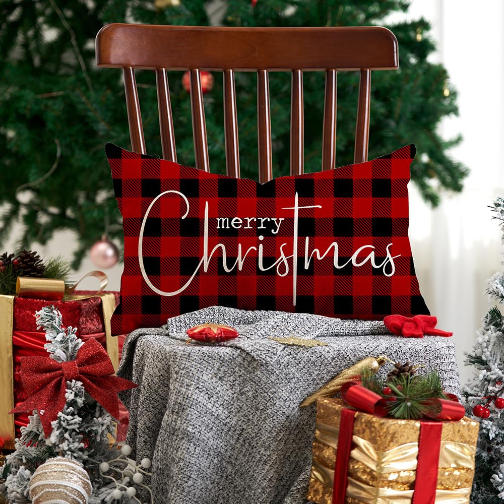 DFXSZ Christmas Throw Pillow Covers 12x20 Inch Set of 2 Merry Christmas Farmhouse Decorations Believe Holiday Decor Throw Cushion Case for Home Couch