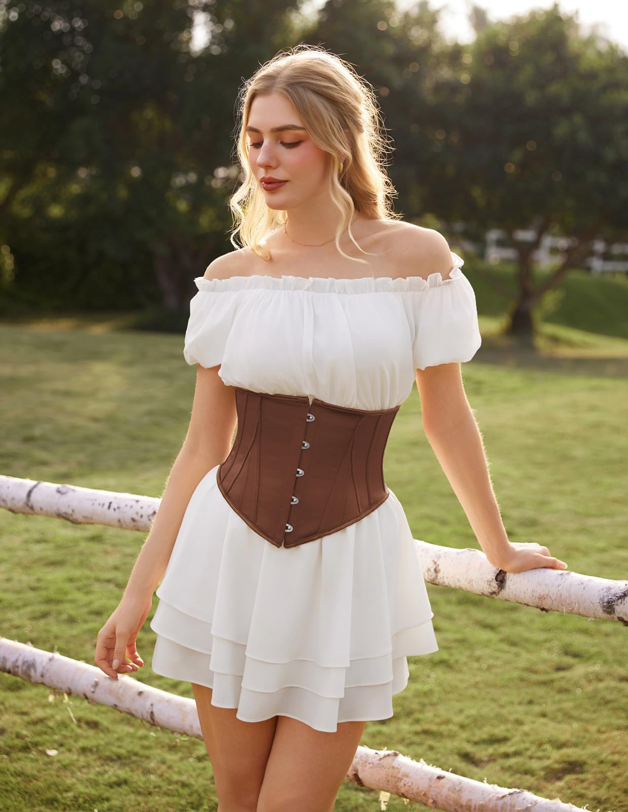 Scarlet Darkness Corset Belt for Women Underbust Satin Waist Training Cincher Corset Brown Size 16