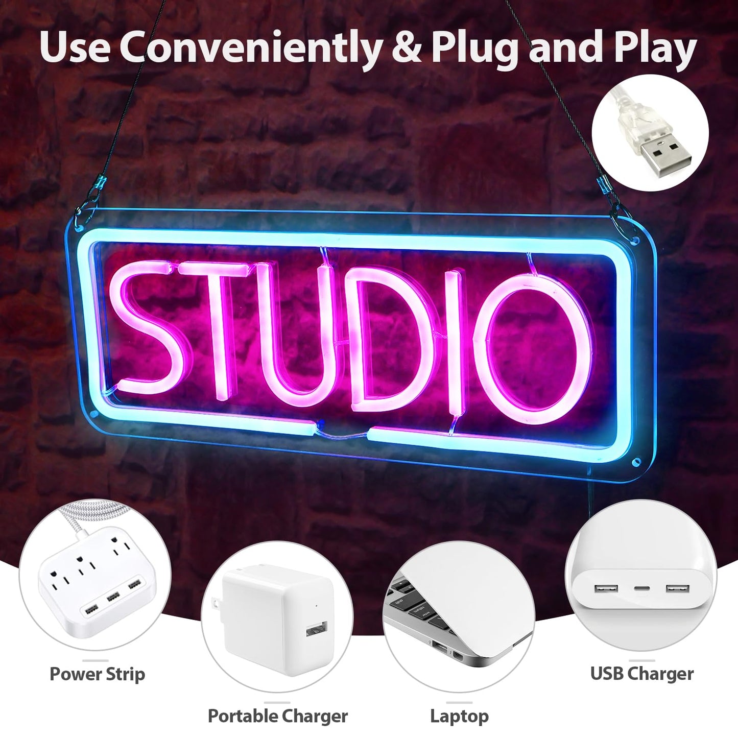 Studio Neon Sign, Music LED Sign Light, USB Powered Dimmable Light Up Sign For Recording Room, Music Studio, Streaming, Party, Club, Podcast Wall Decor Gift