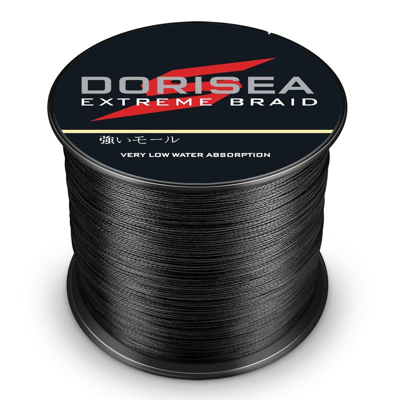 Dorisea Extreme Braid 100% Pe Black Braided Fishing Line 109Yards-2187Yards 6-550Lb Test Fishing Wire Fishing String Incredible Superline Zero Stretch (1000m/1093Yards 10lb/0.14mm)