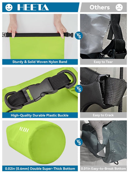 HEETA Waterproof Dry Bag for Women Men, Roll Top Lightweight Dry Storage Bag Backpack with Emergency Whistle for Travel, Kayaking, Boating, Camping, Beach, Cruise Ship Essentials (Lemon Green, 5L)