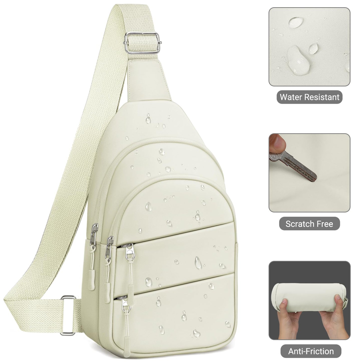 Tuwubi Crossbody Bags for Women, Sling Bag for Men, Small Hiking Backpack Anti Theft Lightweight for Outdoors Travel (M, Beige)