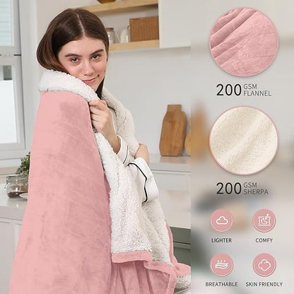 Electric Throw Blanket, Heated Blanket Flannel Sherpa with 4 Hours Auto Off & 5 Heating Levels, Washable Heating Throw with Overheat Protection for Home Use, Ideal Gift, 50"x60", Candy Pink