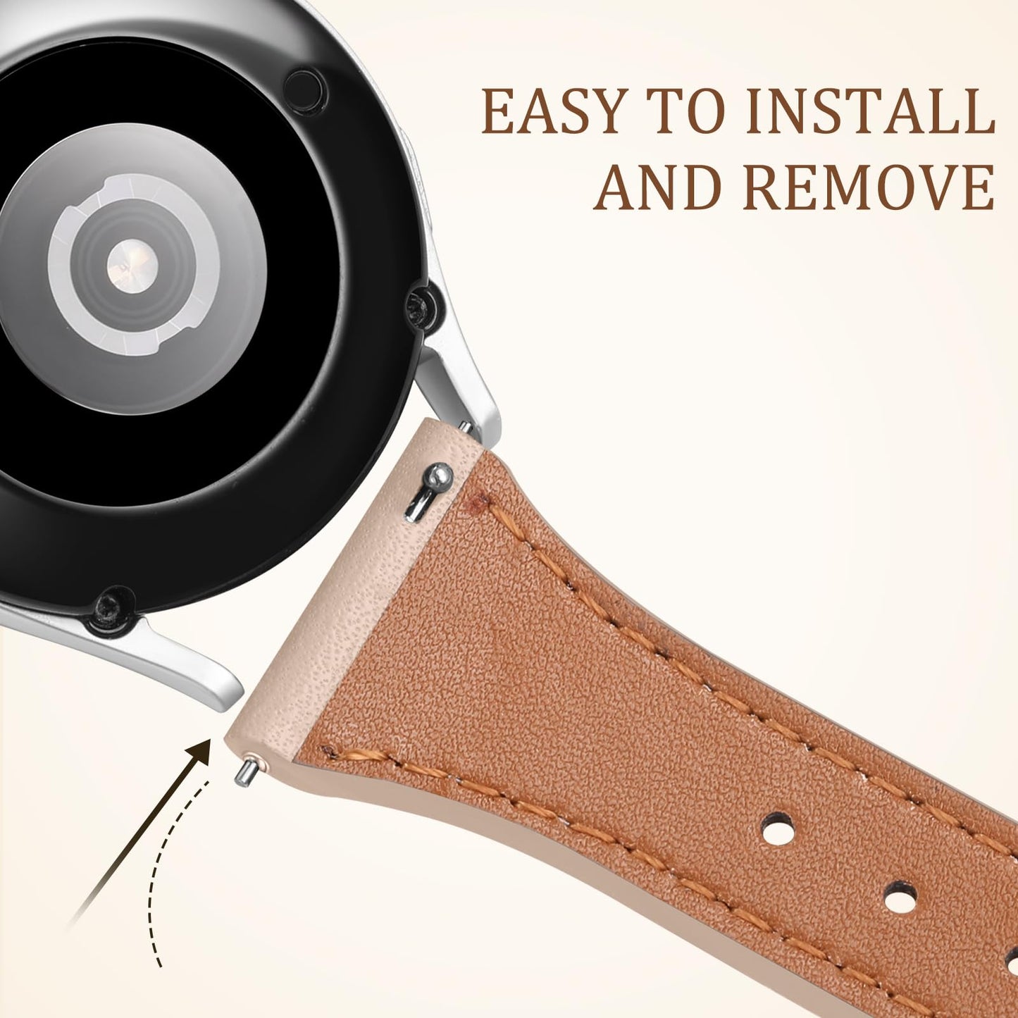 GEAK Slim Leather Band Compatible with Galaxy Watch 7 Band/6 5 4 FE 40mm 44mm/5 pro 45mm/Classic/Galaxy Active 2, 20mm Genuine Leather Strap with Quick Release Buckle for Samsung Watch Bands Women
