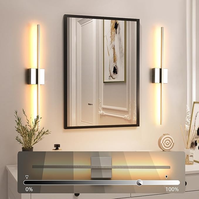 Wall Sconces Set of Two 40'', LED Dimmable Sconces Wall Lighting, Brushed Gold Modern Wall Sconce Light for Bathroom, Living Room, Bedroom, Hardwired 3000K