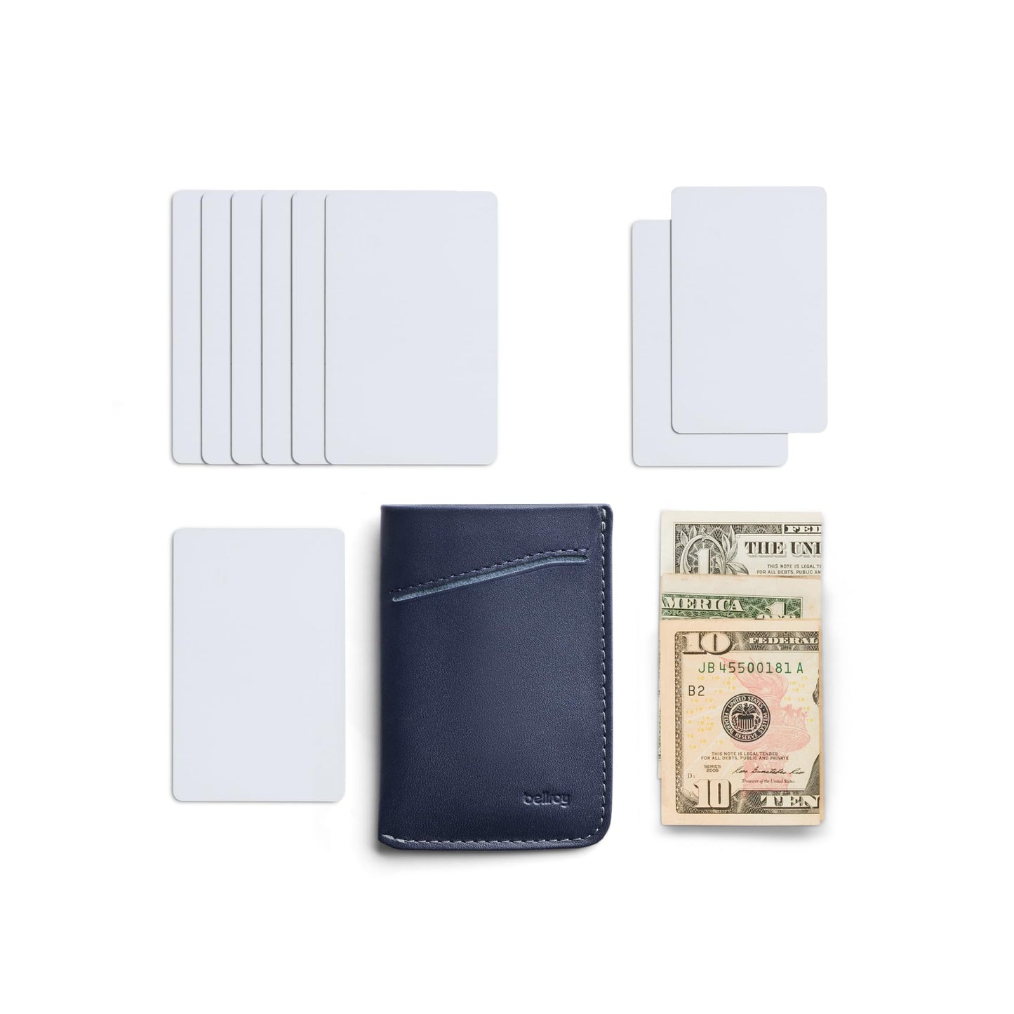 Bellroy Card Sleeve (Premium Leather Card Holder or Minimalist Wallet, Holds 2-8 Cards or Business Cards, Folded Note Storage) - Navy