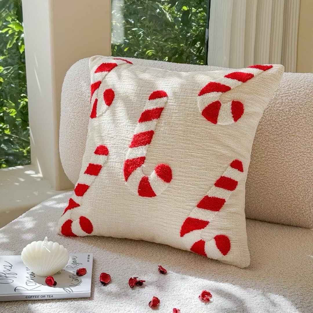 AYGXU Christmas Pillow Covers-Christmas Decor,2 Packs Candy Cane Pillows 18 * 18in,Throw Pillows for Couch for Bedroom Sofa Living Room