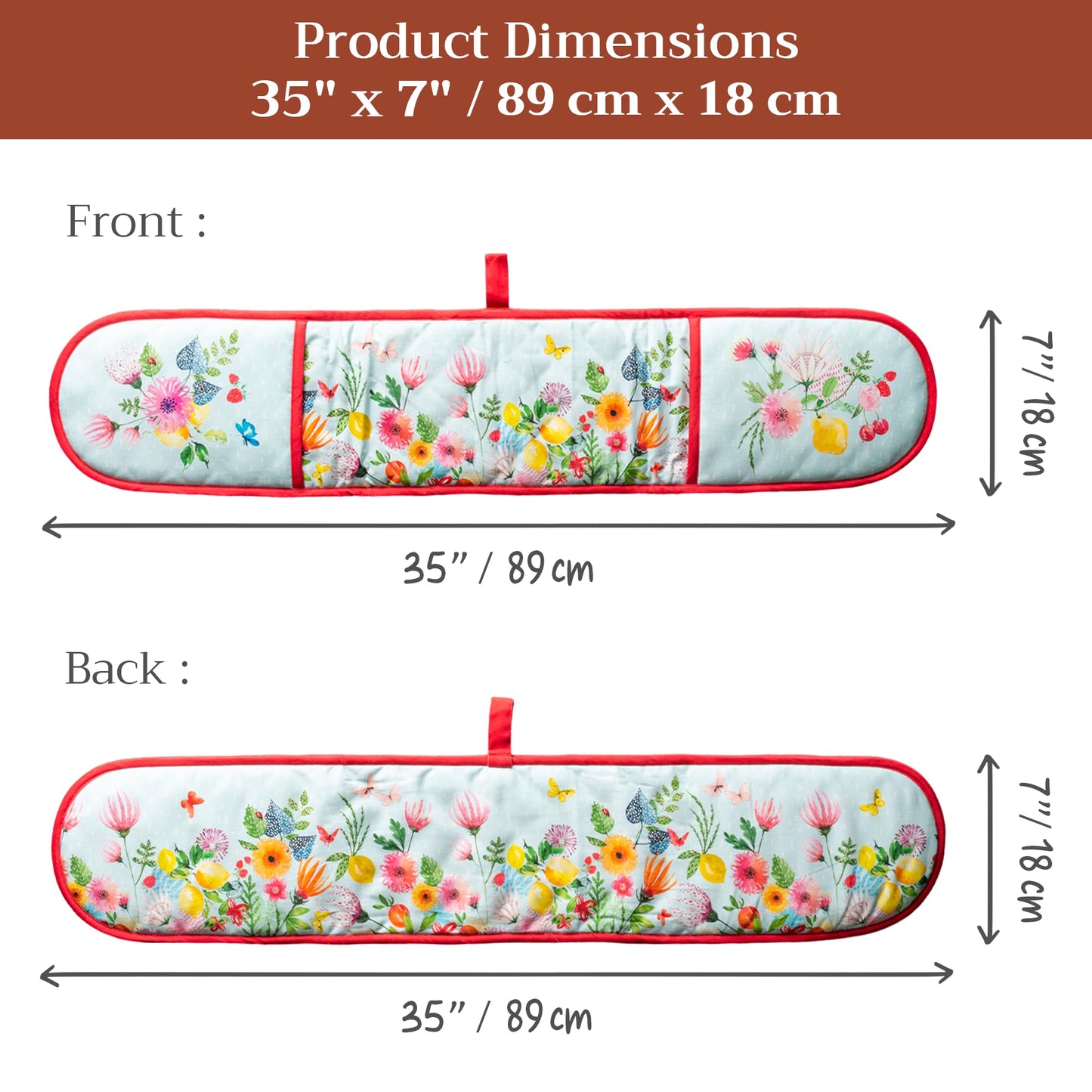 Maison d' Hermine Double Oven Mitts 100% Cotton 7"x35" Double Oven Mitt Heat Resistant BBQ Cooking Gloves with Loop Baking Grilling Kitchen Hotel Home Farmhouse Spring Summer (Jardin D'Ete - Mint)