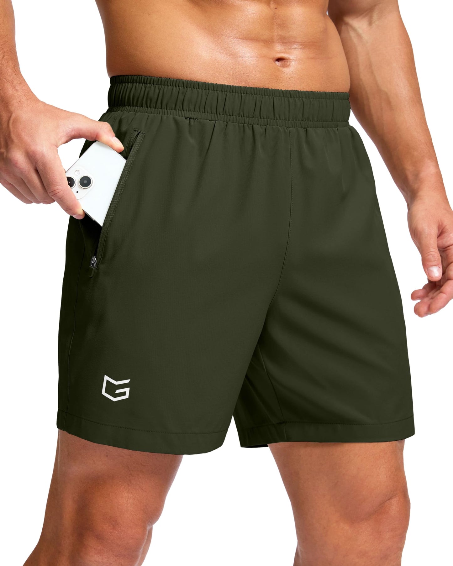 G Gradual Men's Athletic Running Shorts with Zipper Pockets Quick Dry 7"/ 5"/ 9" Workout Gym Shorts for Basketball Hiking(Olive,5XL)