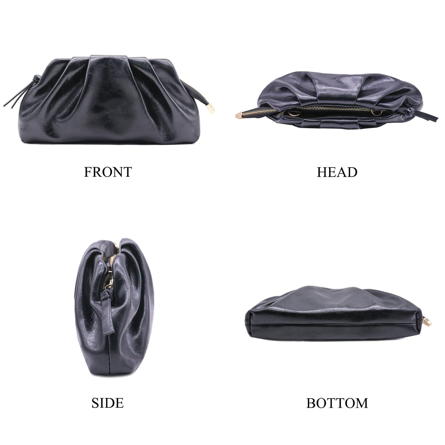 Milisente Clutch Purses for Women Shiny PU Leather Pleated Evening Clutch Bag With Shoulder Strap for Formal Wedding Prom (Black)
