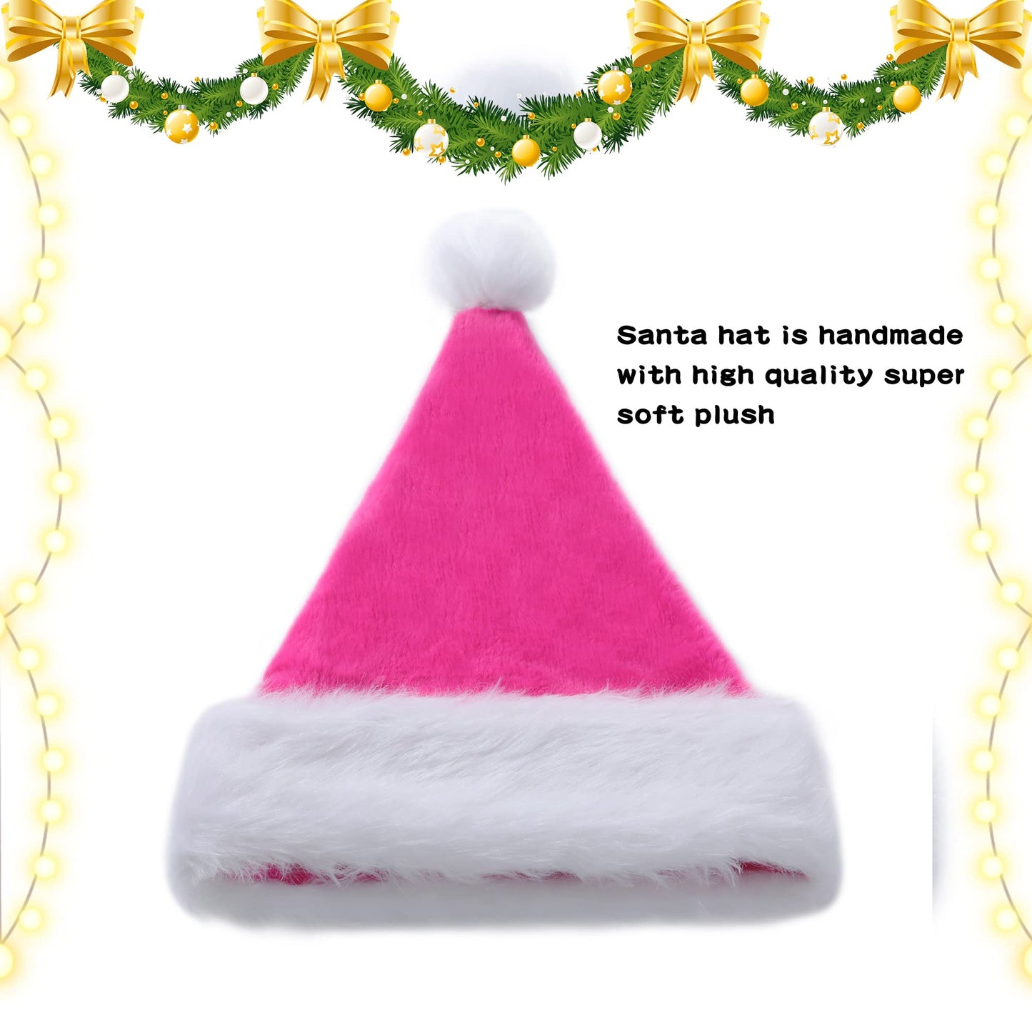 Tokforty Santa Hats, Pink and White Santa Hats for Adults, Unisex Velvet Touch Comfort Christmas Hats for New Year Festive Party Christmas Supplies