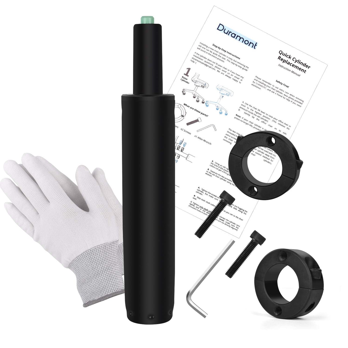 Duramont Office Chair Cylinder Replacement - Gas Lift, Hydraulic Piston - Universal Fit for All Chairs - Heavy Duty, Adjustable Height - Includes Easy Removal Tool, Installation Instructions & Gloves
