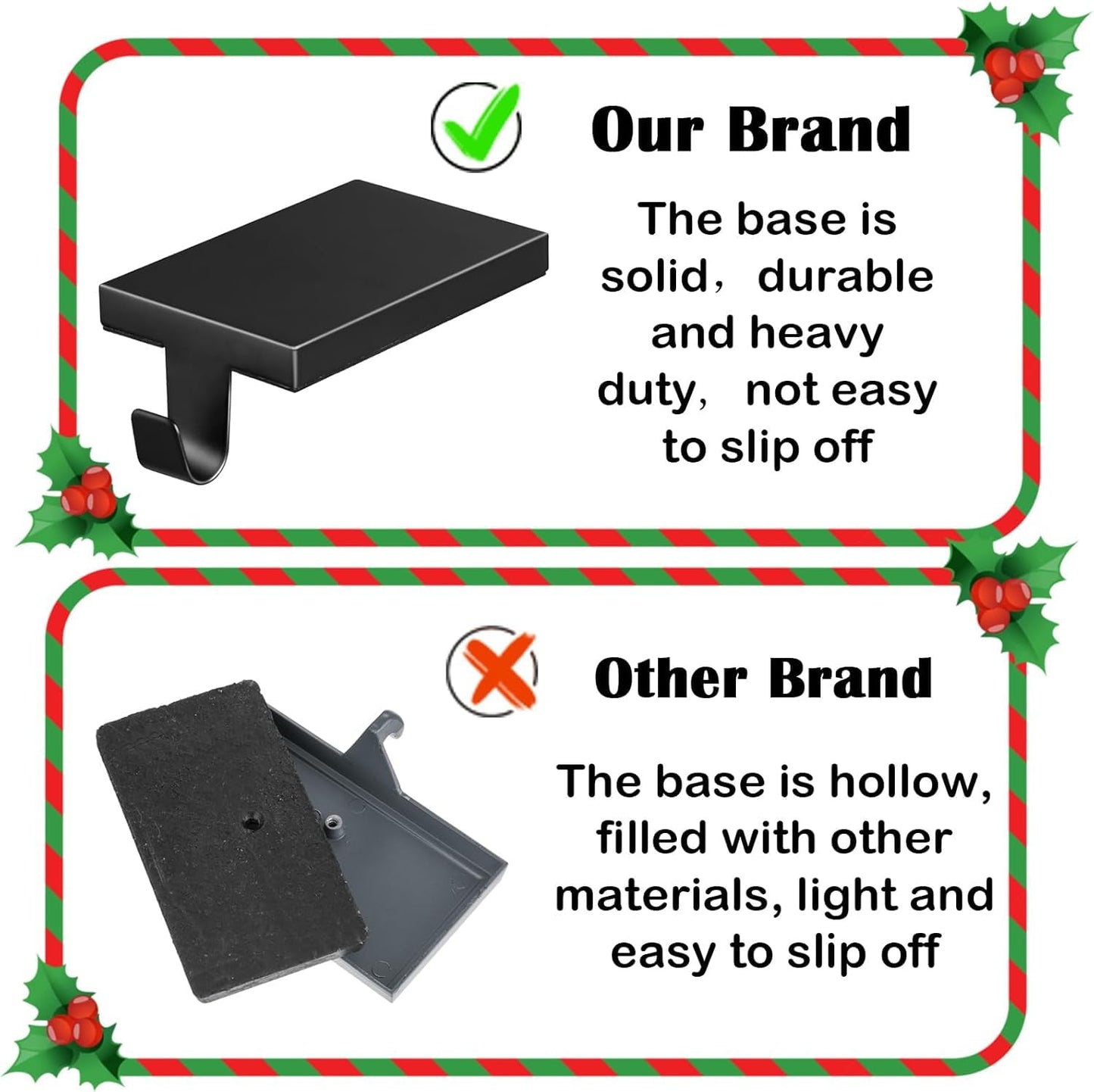 ARCHCRTC 4 Pcs Christmas Stocking Holders Hanging Hooks Heavy Duty Mantel Stocking Holder Bases Weighted Metal Stocking Hangers for Shelf Fireplace Stair Xmas Party Decor (4, Black)