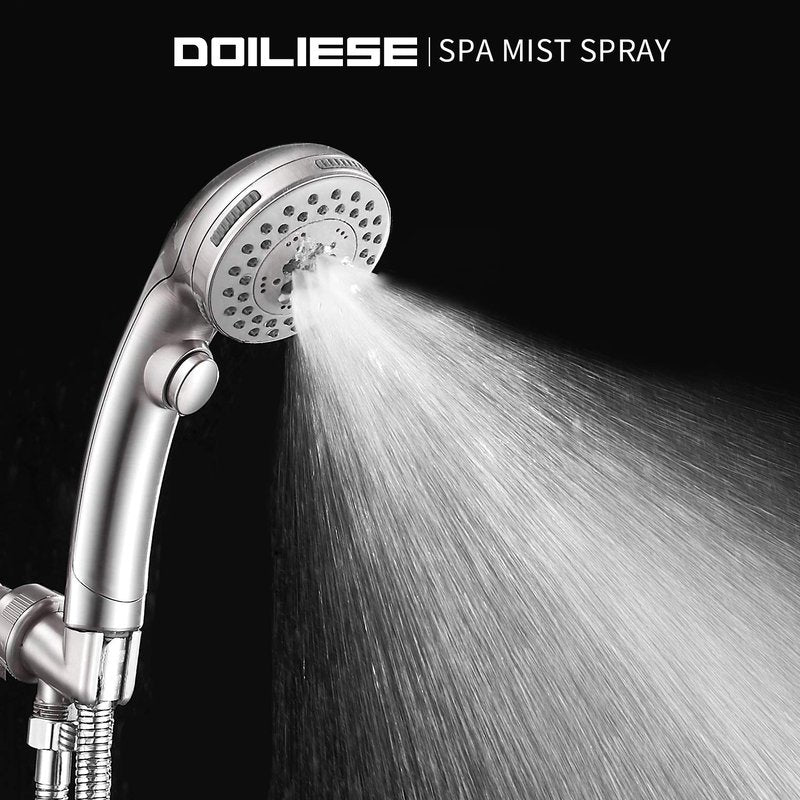 Shower Head, High Pressure 6 Setting Shower Head Hand-Held with ON/OFF Switch and Spa Spray Mode - Shower Heads with Handheld Spray High Pressure - Brushed Nickel