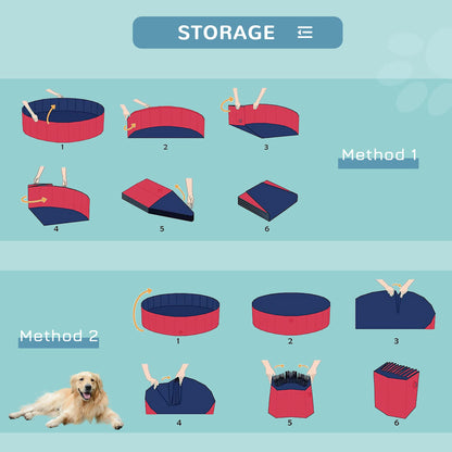 PawHut Foldable Pet Swimming Pool, Portable Dog Bathing Tub, 12" x 63" Plastic Large Dog Pool for Outdoor Dogs and Cats, Red
