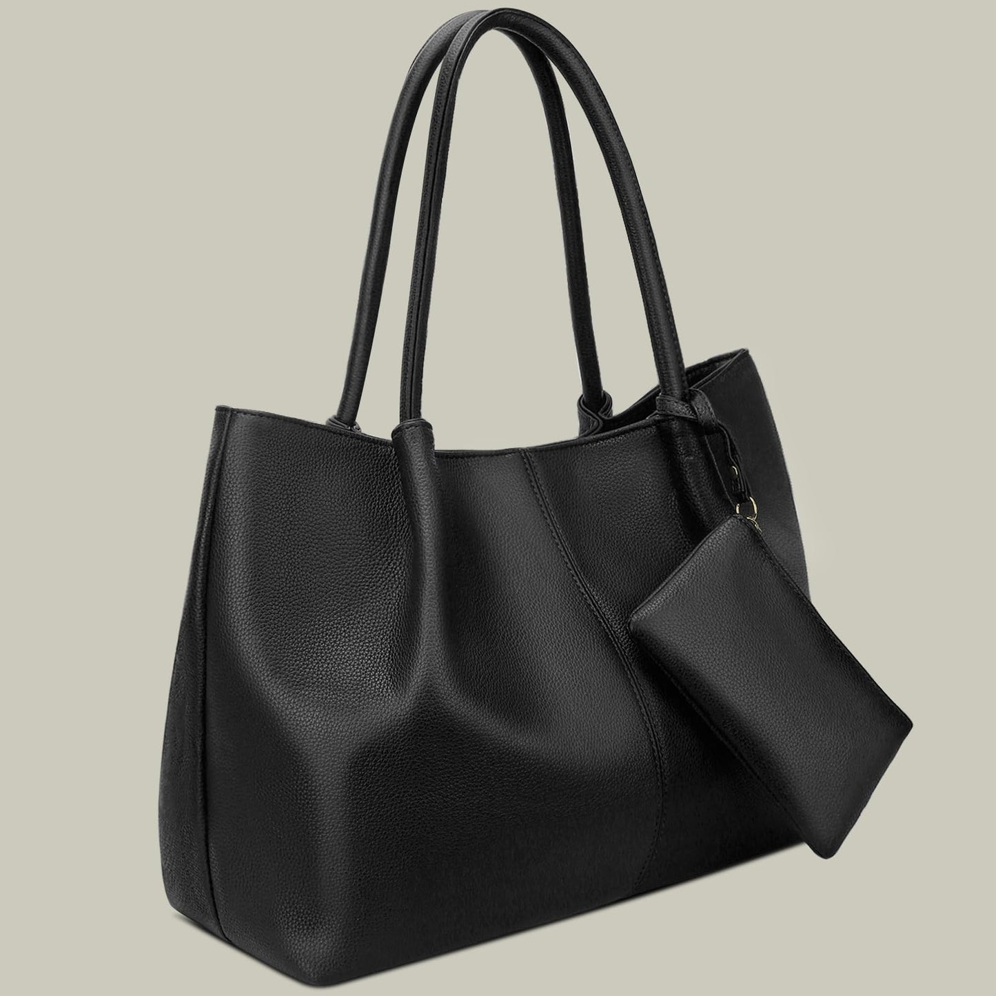 KKXIU Tote Bag for Women Vegan Leather Shoulder Purse Large Capacity Travel Bag (Black)