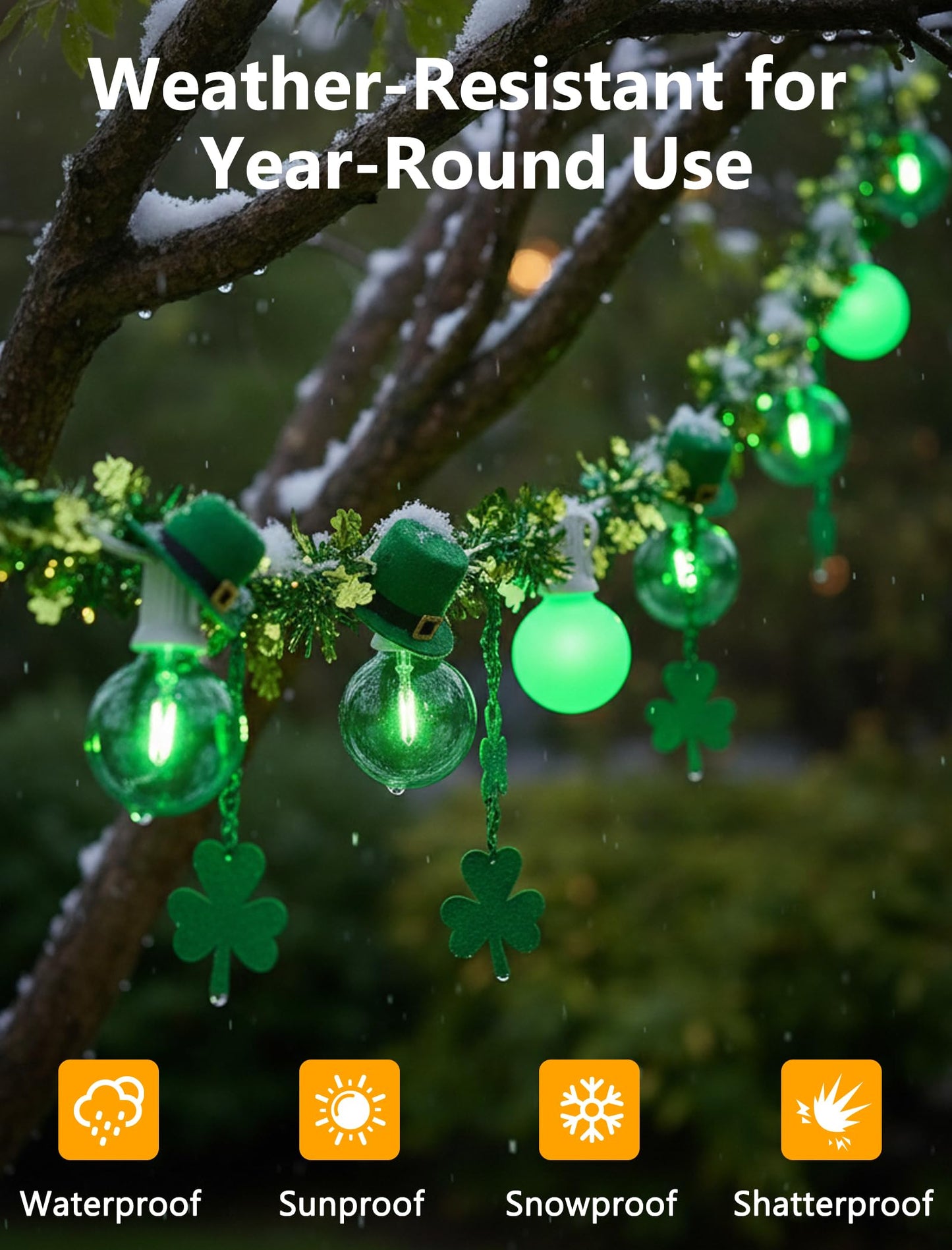 50FT G40 LED Outdoor Globe String Lights, St. Patrick's Day Decorations Lights Outdoor with 27 Shatterproof Green Bulbs, Hanging Globe Patio Lights Waterproof for Outside Party Wedding Porch Backyard