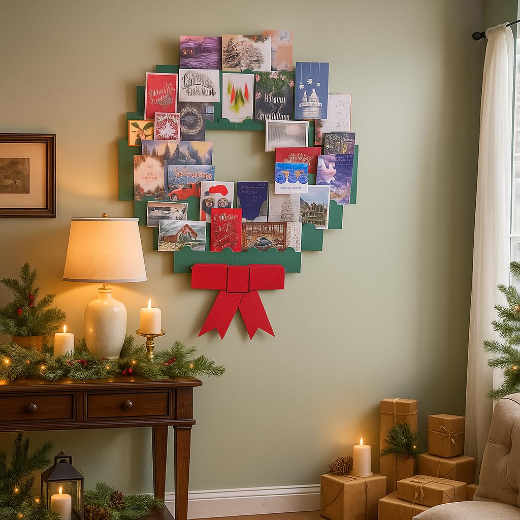 Jumbl Christmas Decoration Wonder Wreath Jumbo (44" X 36") Card & Photo Display Holder. for Home, Work, Schools, Party. Great Way to Go Down Memory Lane.