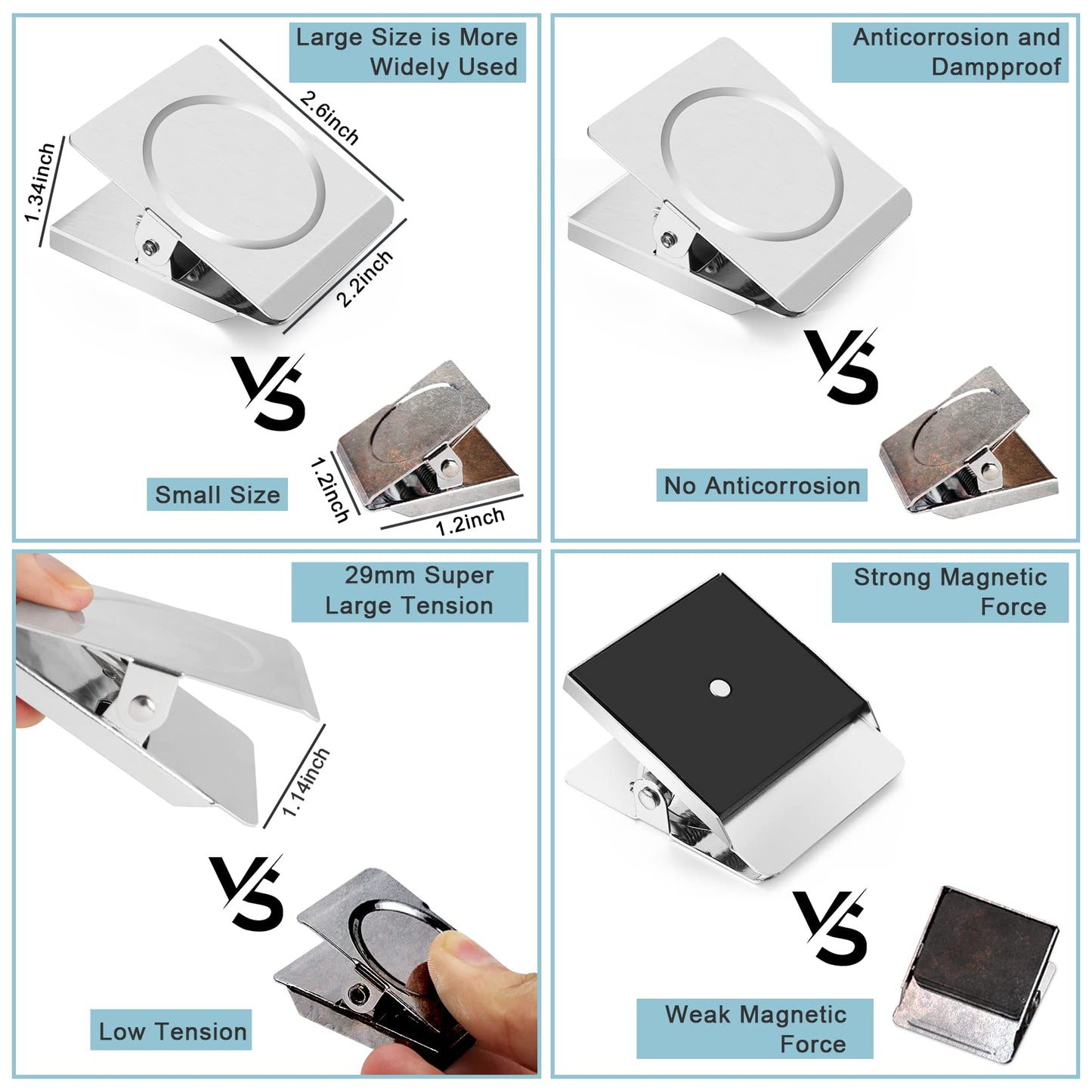 FINDMAG 4 Pack Clip Magnets 2.2 Inch Extra Large Magnetic Clips Heavy Duty, Office Magnetic Clips, Clip Magnets for Home, Office, Whiteboard, Kitchen etc.