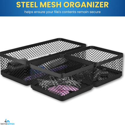 1InTheOffice Mesh Collection Desk Drawer Organizer Tray 3 Compartment - Stackable, Matte Black (2pack)