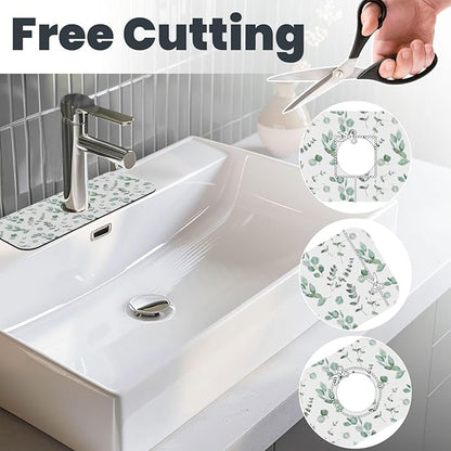 Watercolor Sage Green Grass Leaves Kitchen Sink Splash Guard Faucet Mat Super