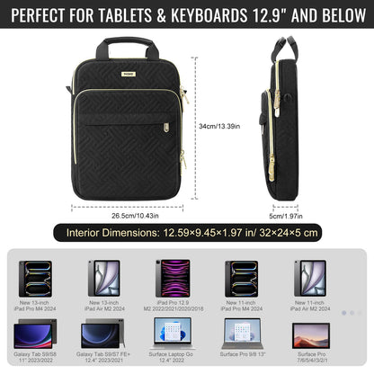 MoKo 13 Inch Puffer Tablet Sleeve Bag for New 13" iPad Air M4 2026 / Pro M5, iPad Pro 12.9" M2&M1, Galaxy Tab S8/S9 Plus 12.4", 360° Edge Protection Puffy Bag with Handle & Shoulder Strap, Black