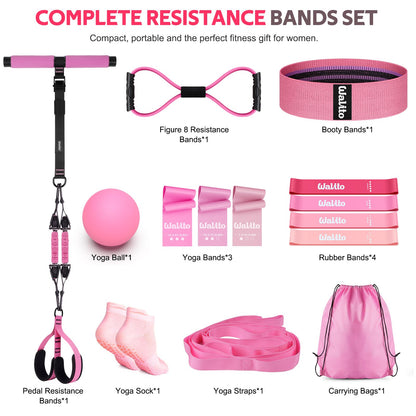 WALITO 15 PCS Pilates Kit, Adjustable Pedal Resistance Band with Handle, Figure 8 Resistance Band for Exercise Women, At Home Workout Equipment Set with Yoga Ball & Booty Bands for Full Body Gym