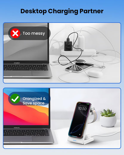 Wireless Charging Station for Apple - 3 in 1 Wireless Charger Stand Dock Watch and Phone Charger Station for Apple Watch 11/8/7/SE/6/5/4/3/2, iPhone 17 16-12 Pro Max SE XS X, Samsung, AirPods Pro/3/2