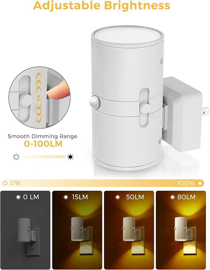 L LOHAS LED Motion Sensor Nightlight, Amber Night Light, [2 Pack] Motion Activated Night Light, Yellow Nightlights, Dimmable 0-100LM, Sleep Light for Bathroom Hallway Bedroom Stairway Kitchen
