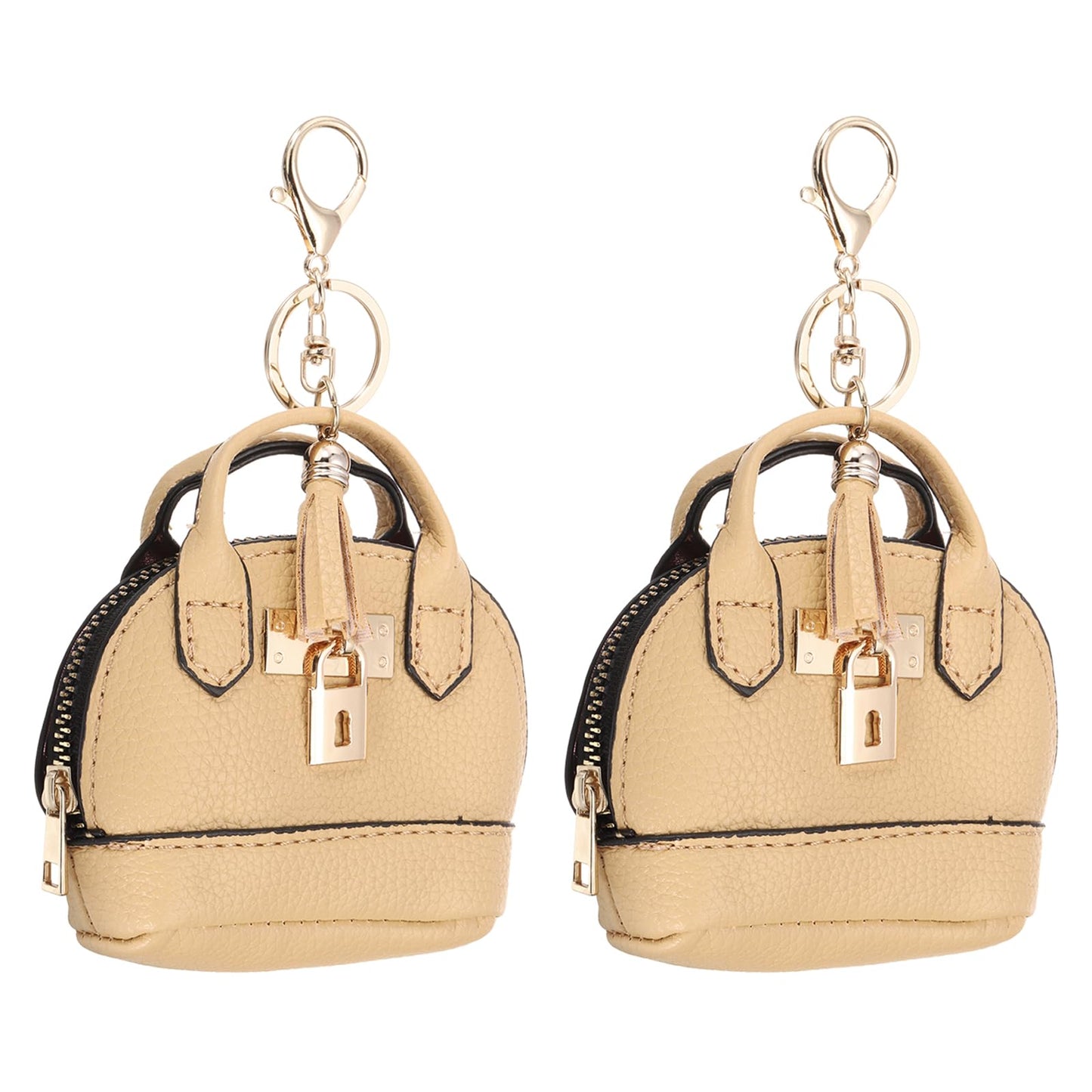 PATIKIL Mini Tote Bag Keychain, 2 Pcs Cute Coin Purse Keychain PU Leather Backpack Purse Key Chain Little Cosmetic Bag Keychains for Women Makeup Card Data Cable, Earthy Yellow
