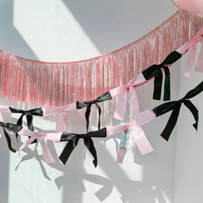 Eanjia Pink & Black Satin Bow Garland 6FT | Coquette & Cowgirl Birthday Banner, Pre-Tied Ribbon Bow Knot Decoration for Girls, Bridal Shower, Baby Room & Party Backdrop Decor