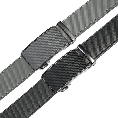 2 Pack Ratchet Belt 1 3/8", Leather Dress Belt with Click Sliding Buckle in Gift Set Box, Mens Adjustable Belt Trim to Fit (Carbon Fiber Black/Gray/Grey, 28"-42" Waist Adjustable)