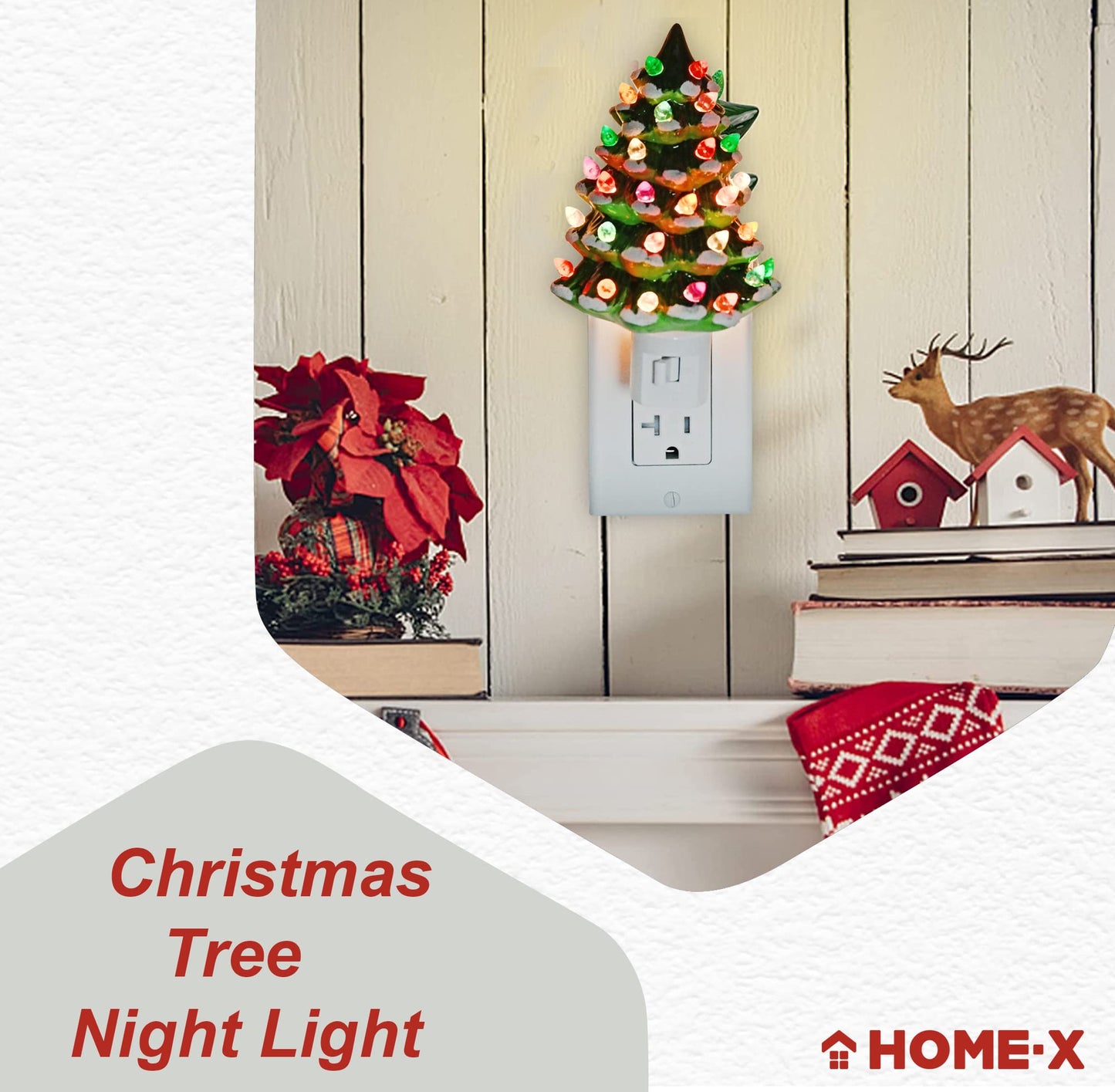 Home-X Christmas Tree Night-Light Plug-in, Vintage Festive Night-Light for Kids and Adults, Green
