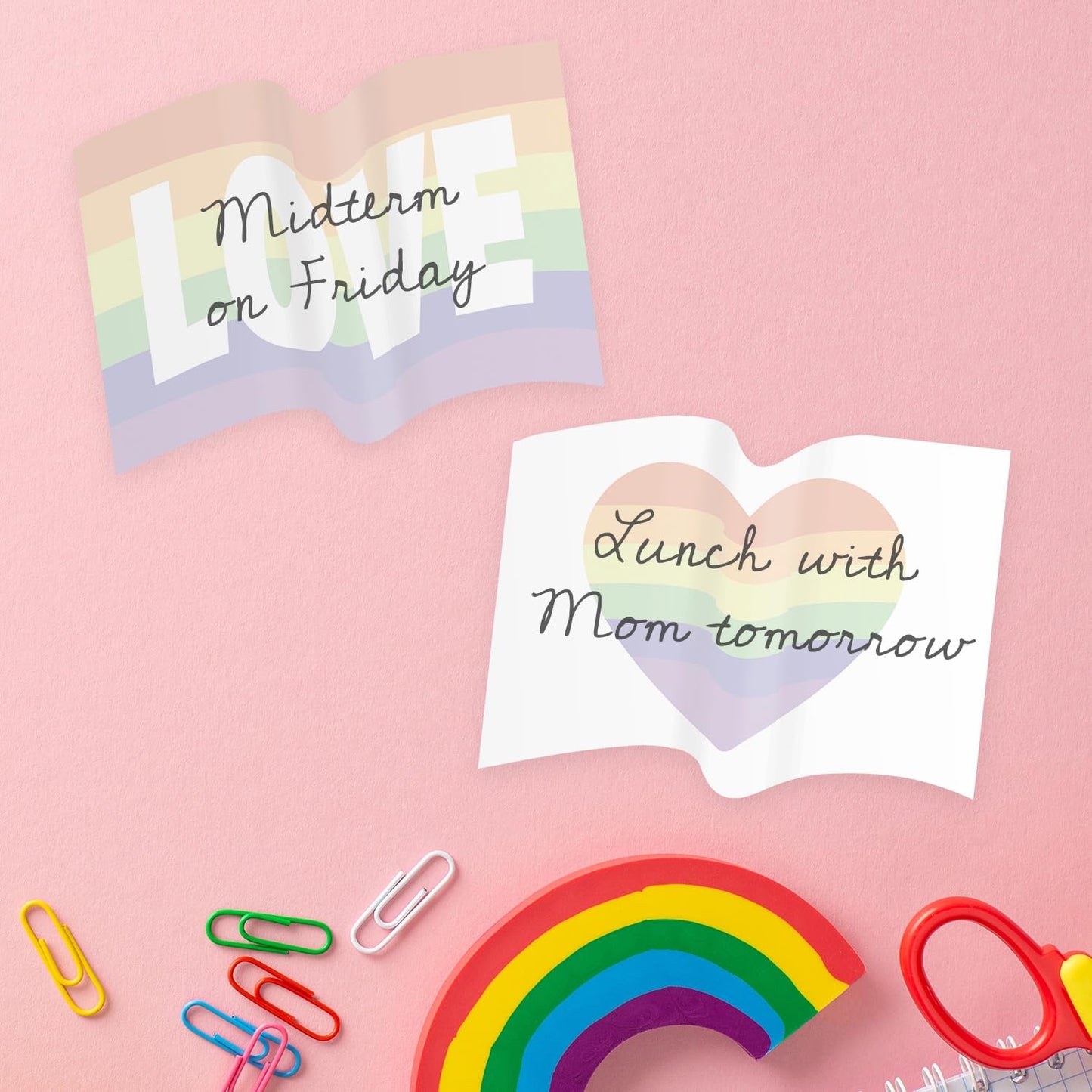 Gay Pride Flag Sticky Note Assortment / 4" x 3" Repositionable LGBTQ Love Sticky Notes/Set of 3 Rainbow Heart Flag Pads/Made in The USA