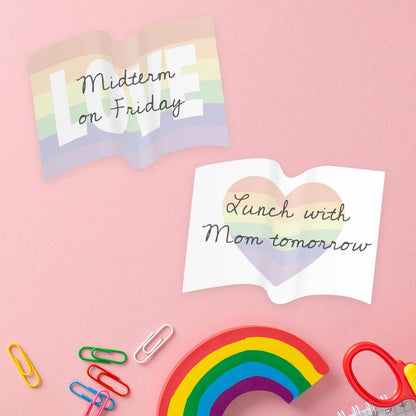 Gay Pride Flag Sticky Note Assortment / 4" x 3" Repositionable LGBTQ Love Sticky Notes/Set of 3 Rainbow Heart Flag Pads/Made in The USA
