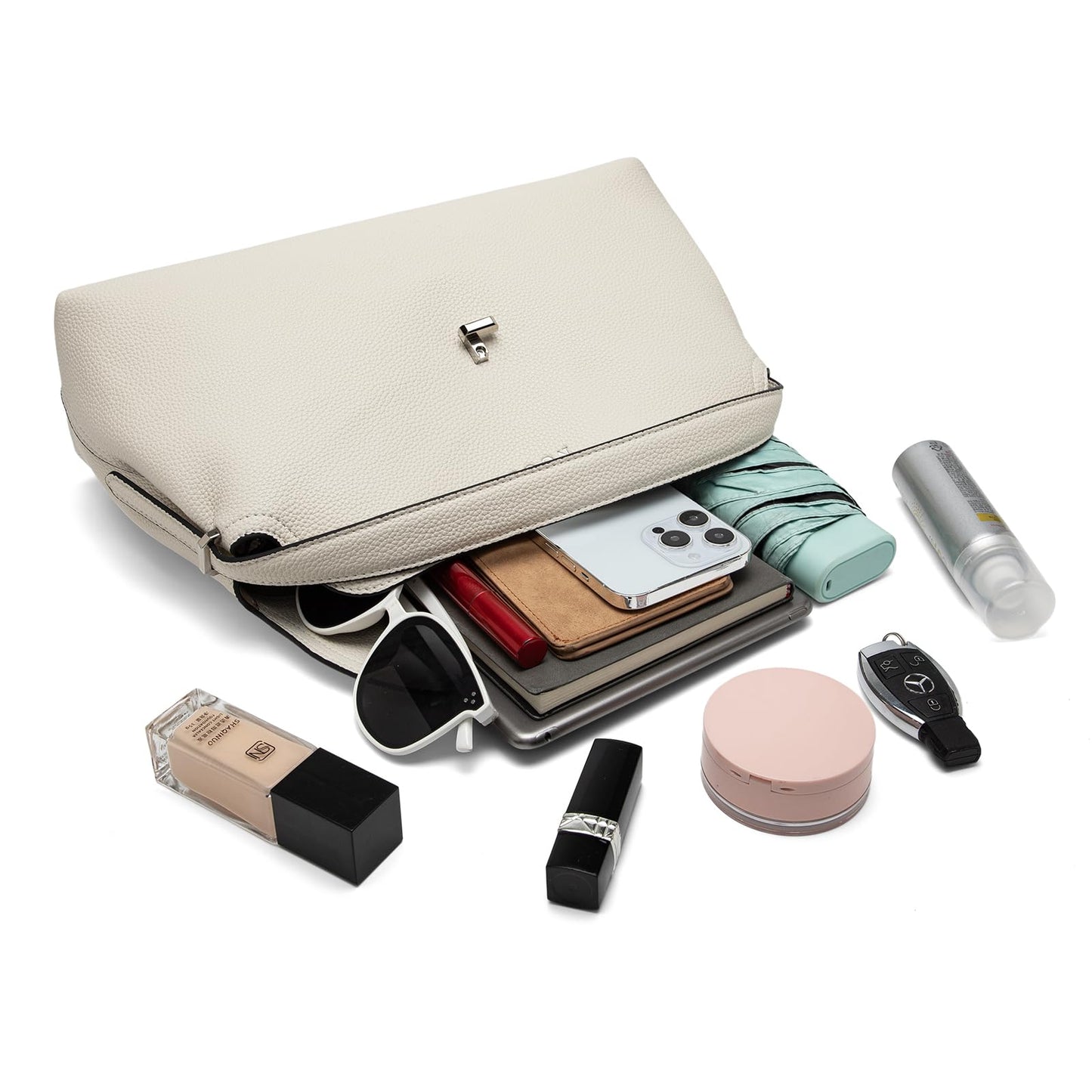 NGGU White Leather Crossbody Bag for Women, Multiple Compartments for Everyday & Travel