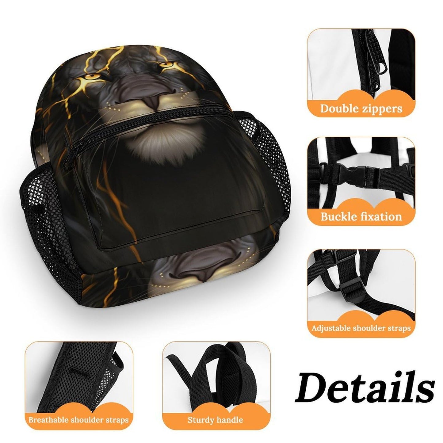 SKHJCY Black Lion Mini Backpack for Women, 13 Inch Lightweight Fashion Daypack, Durable Small Rucksack with Side Pockets, Casual Travel Bag for Teens And Adults