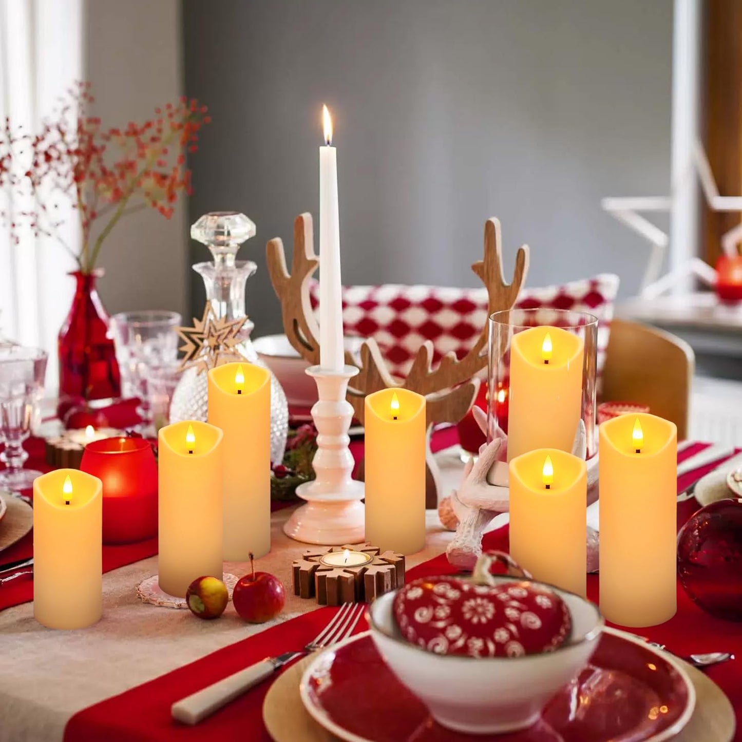 YOROXRG 24 Pack Christmas Decoration Flickering Flameless Candles, Battery Operated Candles,LED Candles for Home Decor,Wedding,Halloween,Birthday,Valentine'sDay (D2.2 xH 5" 6" 7" Ivory)