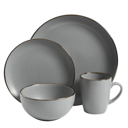 Gibson Home Queenslane 16 Piece Double Bowl Plates and Bowls Dinnerware Sets - Matte Blue