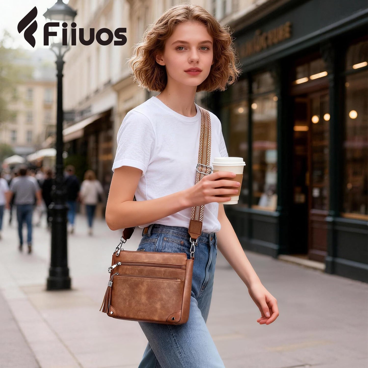Fiiuos Anti Theft Crossbody Purse for Women RFID Crossbody Bags for Travel, Vegan Leather Cross Body Bag with Built-in Wallet for Work & Daily Use, Hands-Free Shoulder Purse with Tassel Brown