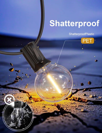 RTTY Outdoor String Lights 50 FT Globe LED Patio Lights with G40 Plastic Bulbs,Waterproof Shatterproof Dimmable Connectable Hanging for Backyard Porch Balcony Party Cafe Deck Decor